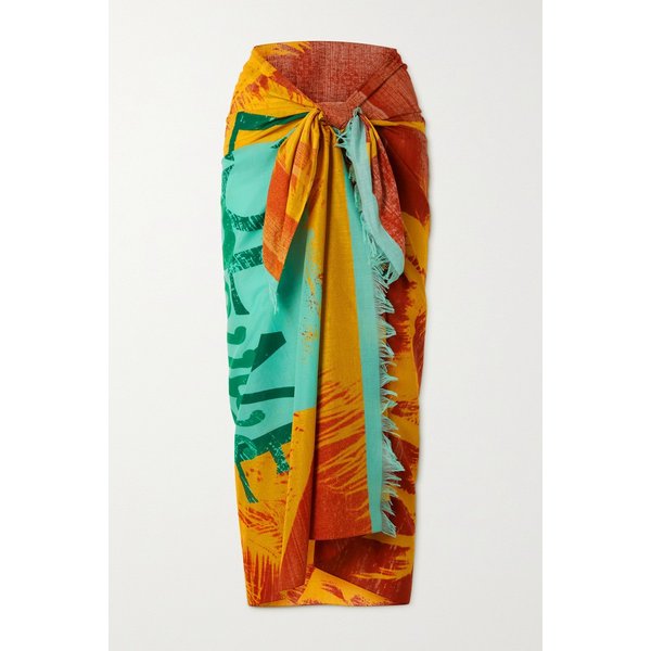 Paula`s Ibiza Fringed Printed Cotton-voile Pareo 오렌지 43769801097810175