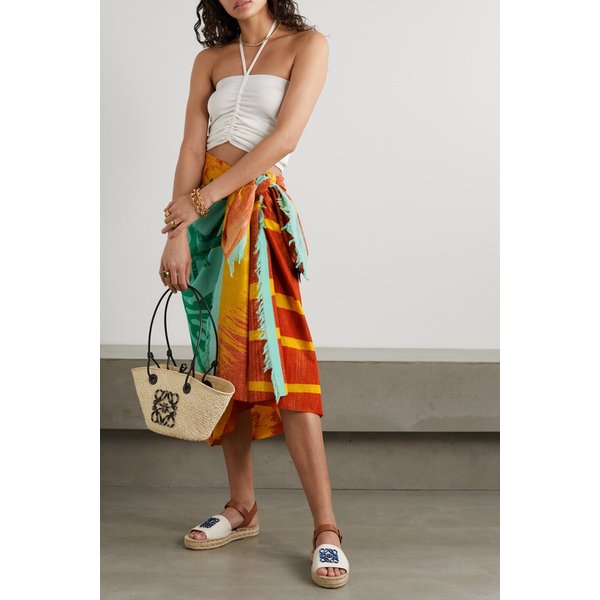 Paula`s Ibiza Fringed Printed Cotton-voile Pareo 오렌지 43769801097810175