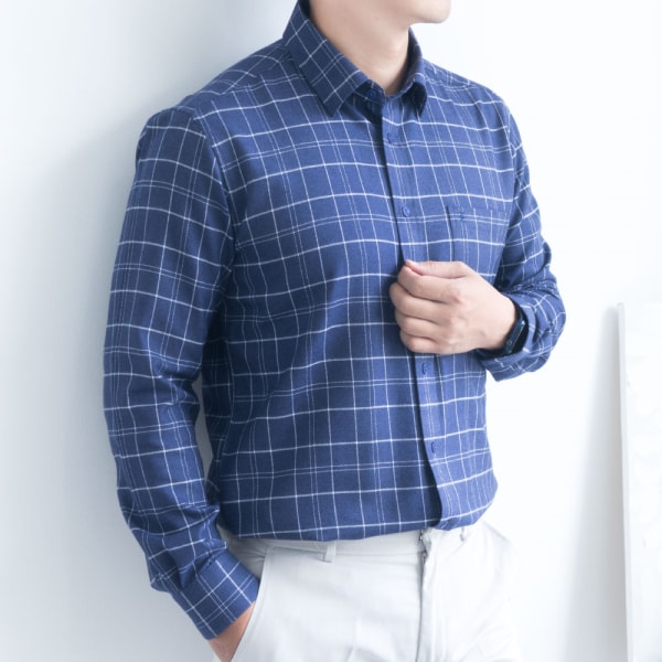 남자 남성 버튼다운 네이비체크 남색 기모 체크셔츠 - SSG.COM