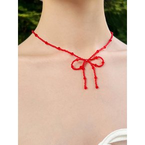 ribbon beads necklace (RED)