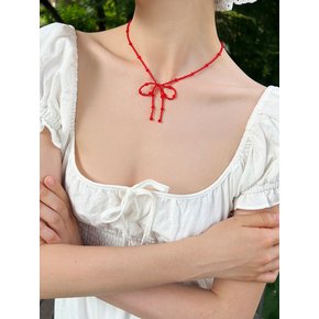 ribbon beads necklace (RED)