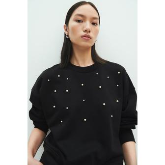 H&M 오버사이즈 라인스톤 디테일 스웨트셔츠 블랙 1248634004