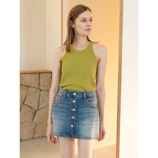 Summer Linen Blend Deep Armhole Sleeveless (olive)