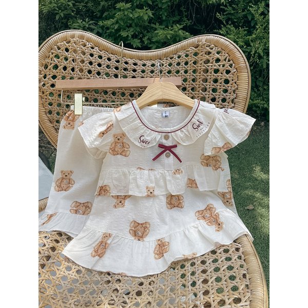 여자아동 테디베어 레이온코튼 민소매 투피스 잠옷