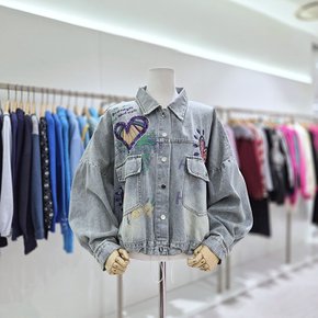 AK원주점 르니앤맥코이 스팽글 하트 허리스트링 오버핏 데님자켓 MN04JK001