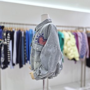 AK원주점 르니앤맥코이 스팽글 하트 허리스트링 오버핏 데님자켓 MN04JK001