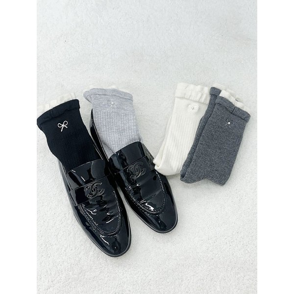 1324진주리본 울 여성 겨울 패션 보석 양말 wool socks