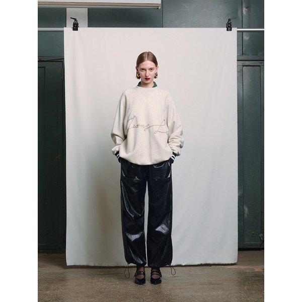 BEIGE OVERSIZED CORD EMBROIDERED SWEATSHIRT