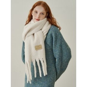 Simple patch wool long muffler -  ivory