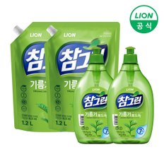 참그린 녹차 기름기 뽀드득 주방세제 용기500g 2개+리필1.2L 2개