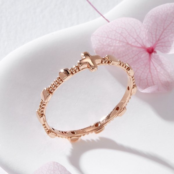 [비앤비골드] 14K 더블 사각볼 십자가 묵주 반지 SRS42171