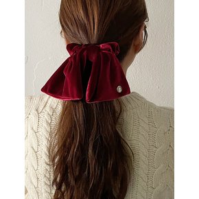 [단독] Vintage Mood Cameo Velvet Ruffle Scrunchie[Red]