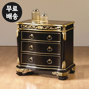 침실 고급 엔틱 마호가니원목 서랍장 럭셔리 인테리어 침대 옆 3단 협탁(블랙골드)