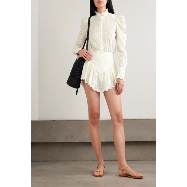 에뜨왈 조엘리아 자수 스캘럽 코튼 실크 블렌드 미니 스커트 46376663162989517