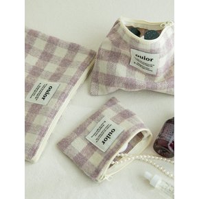 flat pouch_wool check french lilac