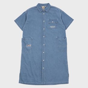 DENIM STRING POCKET SHORT SLEEVE SHIRT DRESS [2 COLOR]