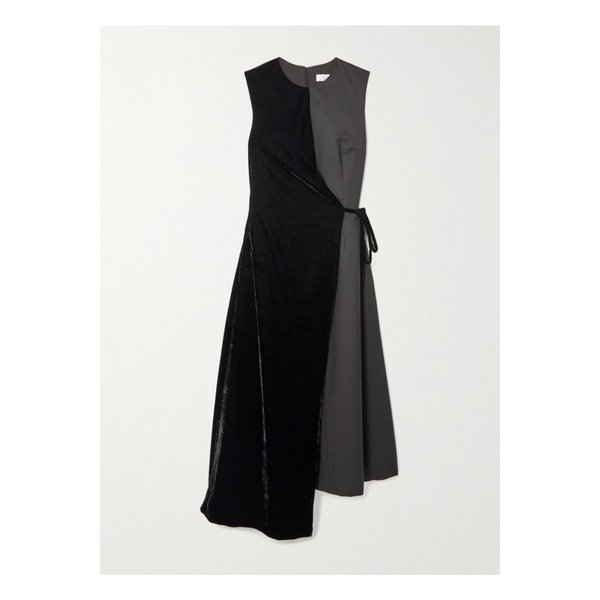 아바디아 비대칭 벨벳 울 혼방 트윌 랩 미디 드레스 블랙 46376663162909572