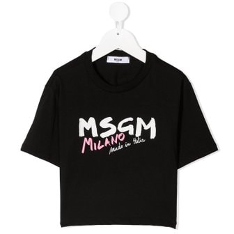 MSGM 키즈 로고 프린트 크롭 티셔츠 21SS 블랙 MS026939 110