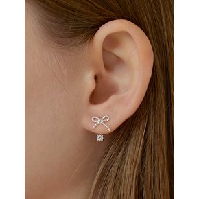 [진주귀걸이 2종 증정] Dot ribbon two-way earring (Silver/Gold)