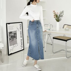 중청 앞트임 슬릿 워싱 롱 데님스커트_P318285499