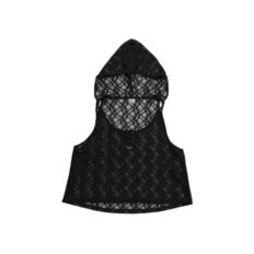 ethnic lace hoodie sleeveless / black