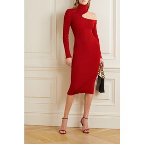 Cutout ribbed-knit turtleneck midi dress 레드 1647597346120155