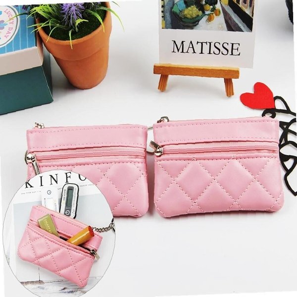 [옷자락] 여자 페이크레더 동전수납 분홍색 미니멀 카드지갑