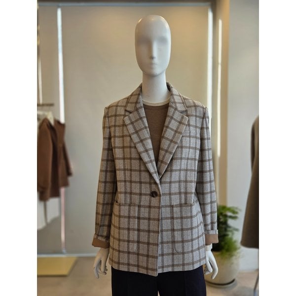 [여주점] [더 아이잗] 여성 울 체크 싱글 원버튼 재킷 (IS2A0JK011)