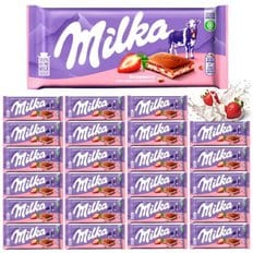 milka 100퍼센트 알프스 우유 밀카 초콜릿 스트로베리 100g 24개