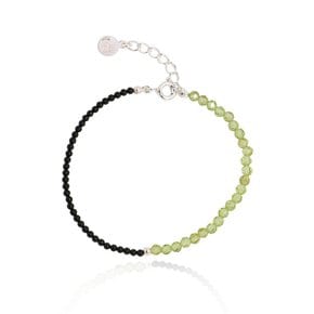 Peridot & Onyx Silver Bracelet Ib299 [Silver]