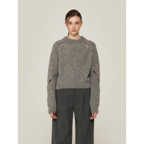 boucle yarn slit detail knit (GREY)