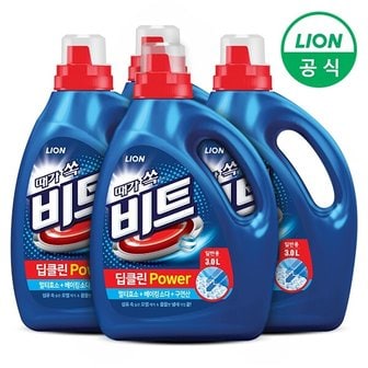 라이온 비트 세탁세제 딥클린파워 액체 3L용기(일반) 4개