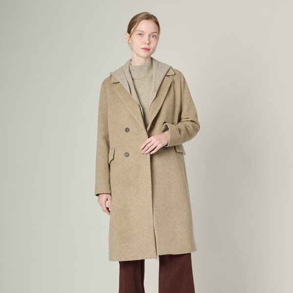 [여주점] 올앤선드리 니트후드 워머 브레스티드 더블 코트 A4WAH824