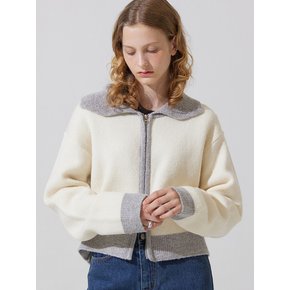 Oui coloring knit zip up cardigan - ivory