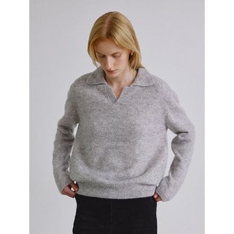 스텝어라운드 Baby alpaca open collar knit_LIGHT GREY