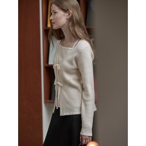 Ribbon layered cardigan - Pearled ivory