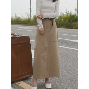 Vintage Pocket Cotton Long Skirt - Beige