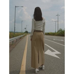 Vintage Pocket Cotton Long Skirt - Beige