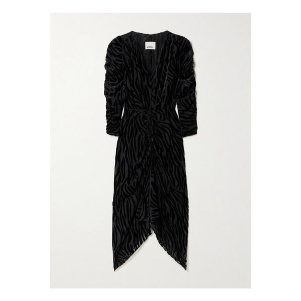 네밀 주름 데보레 벨벳 미디 드레스 블랙 46376663162944492