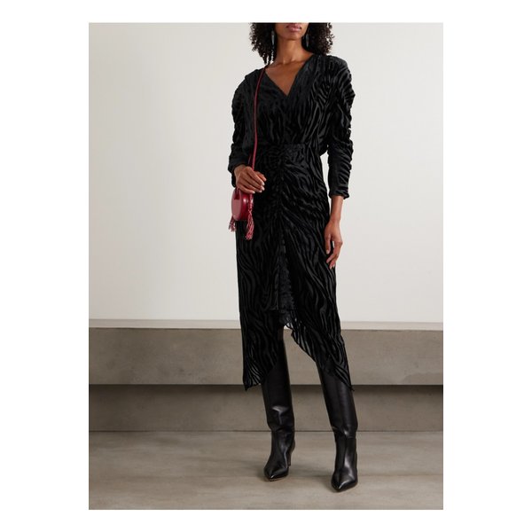 네밀 주름 데보레 벨벳 미디 드레스 블랙 46376663162944492