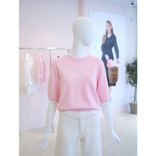 [여주점] 여성 은사 배색 레터링 라운드 니트 YK6MP652