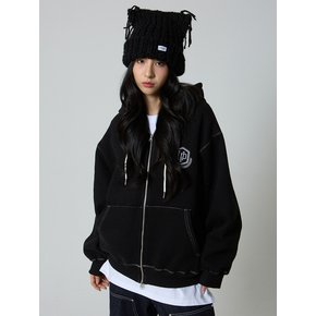 플라넷 스티치 기모 후드 집업 블랙_Planet Stitch Hood Zip-Up Black