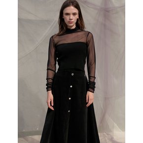 Sleeve Shirring Seethrough Turtlenect Top_Black