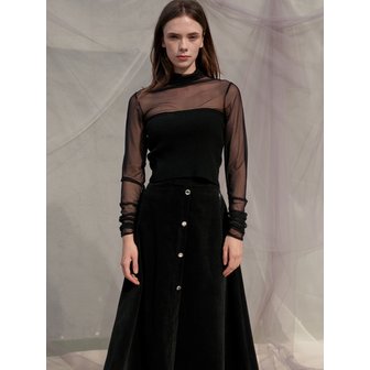 쏘리투머치러브 Sleeve Shirring Seethrough Turtlenect Top_Black