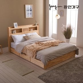 플랫 포커스 LED 고무나무 원목 수납침대 본넬매트 Q,착불