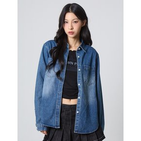 웨스턴 워싱 데님 셔츠 미디엄 샌드 블루_Western Washed Denim Shirt Medium Sand Blue