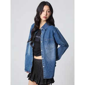 웨스턴 워싱 데님 셔츠 미디엄 샌드 블루_Western Washed Denim Shirt Medium Sand Blue