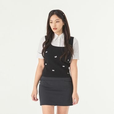페어라이어 스퀘어넥 진주 리본 베스트 (블랙)