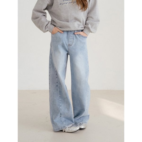 페이드 블루 컷아웃 와이드 데님