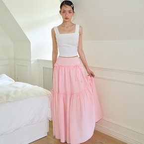 Ribbon Shirring Gingham Check Maxi Skirt Pink